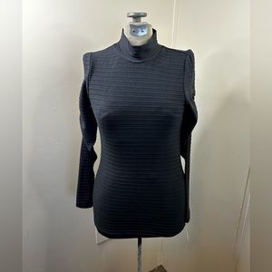 Ophelia Roe New Black Rouch Long Sleeve Mock Neck Shirt Women’s Small